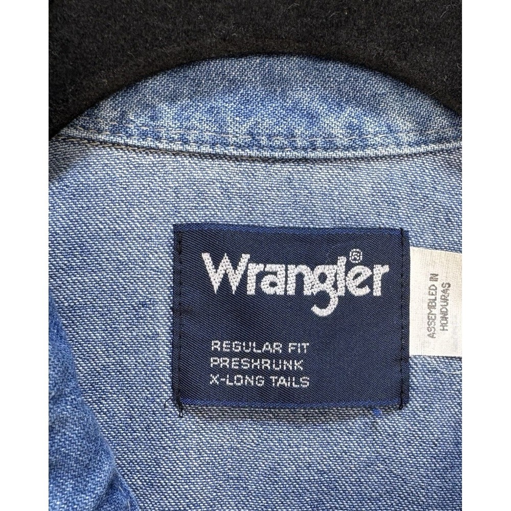 Wrangler Button Down Regular Fit Long Sleeve XL Tails Workwear Blue Brown Shirt - Picture 3 of 13